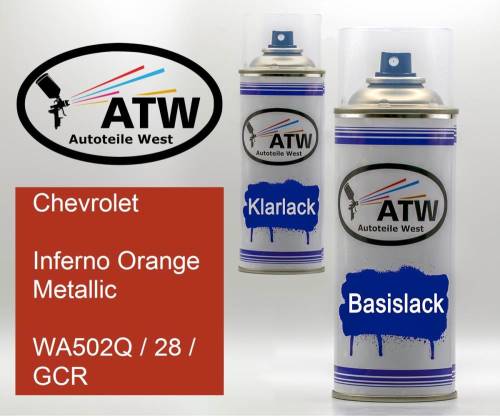 Chevrolet, Inferno Orange Metallic, WA502Q / 28 / GCR: 400ml Sprühdose + 400ml Klarlack - Set, von ATW Autoteile West.